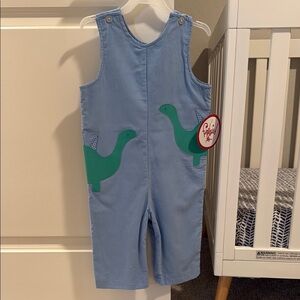 Playful Blue and Green Dinosaur Overalls